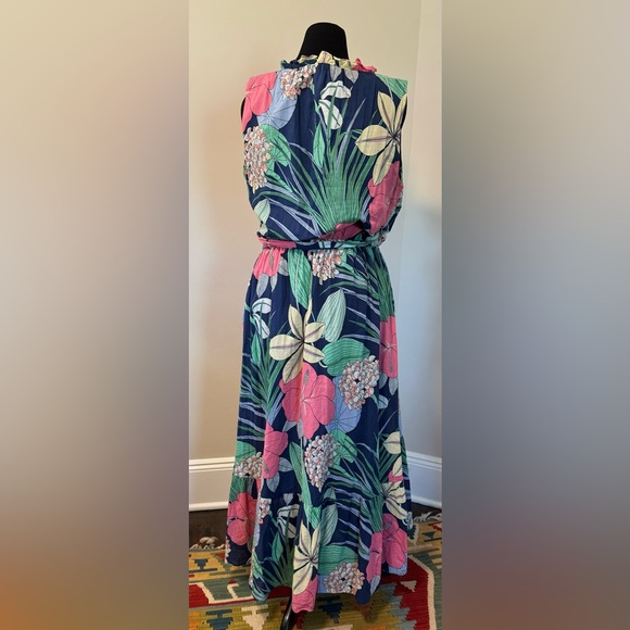 Talbots tropical print, high-low, ruffle hem cotton midi/maxi dress, 20W, EUC - Picture 2 of 5